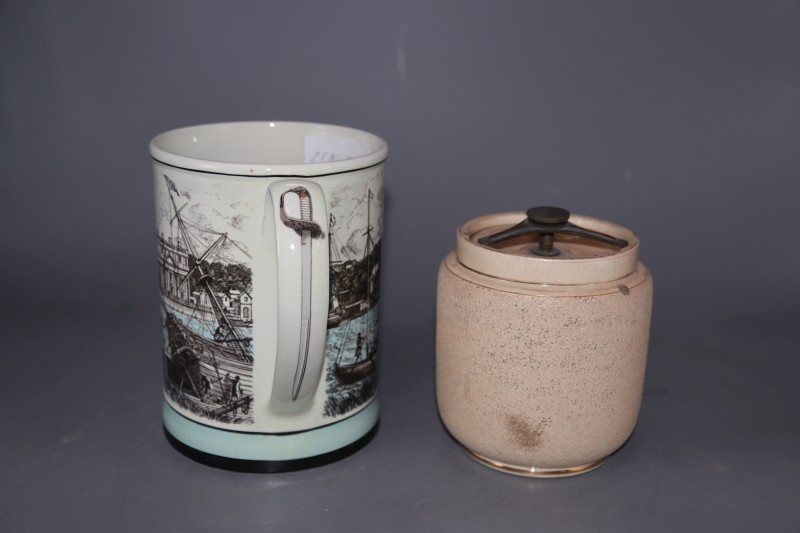 A limited edition Shand Kydd Potter Greenwich by Eric Thomas mug and a W. E. Grace tobacco jar